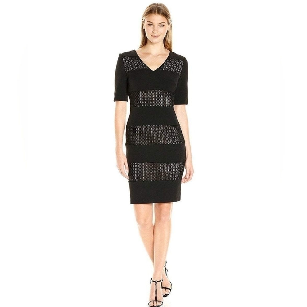 Maggy London Short Sleeve Casual Black Sheath Dress